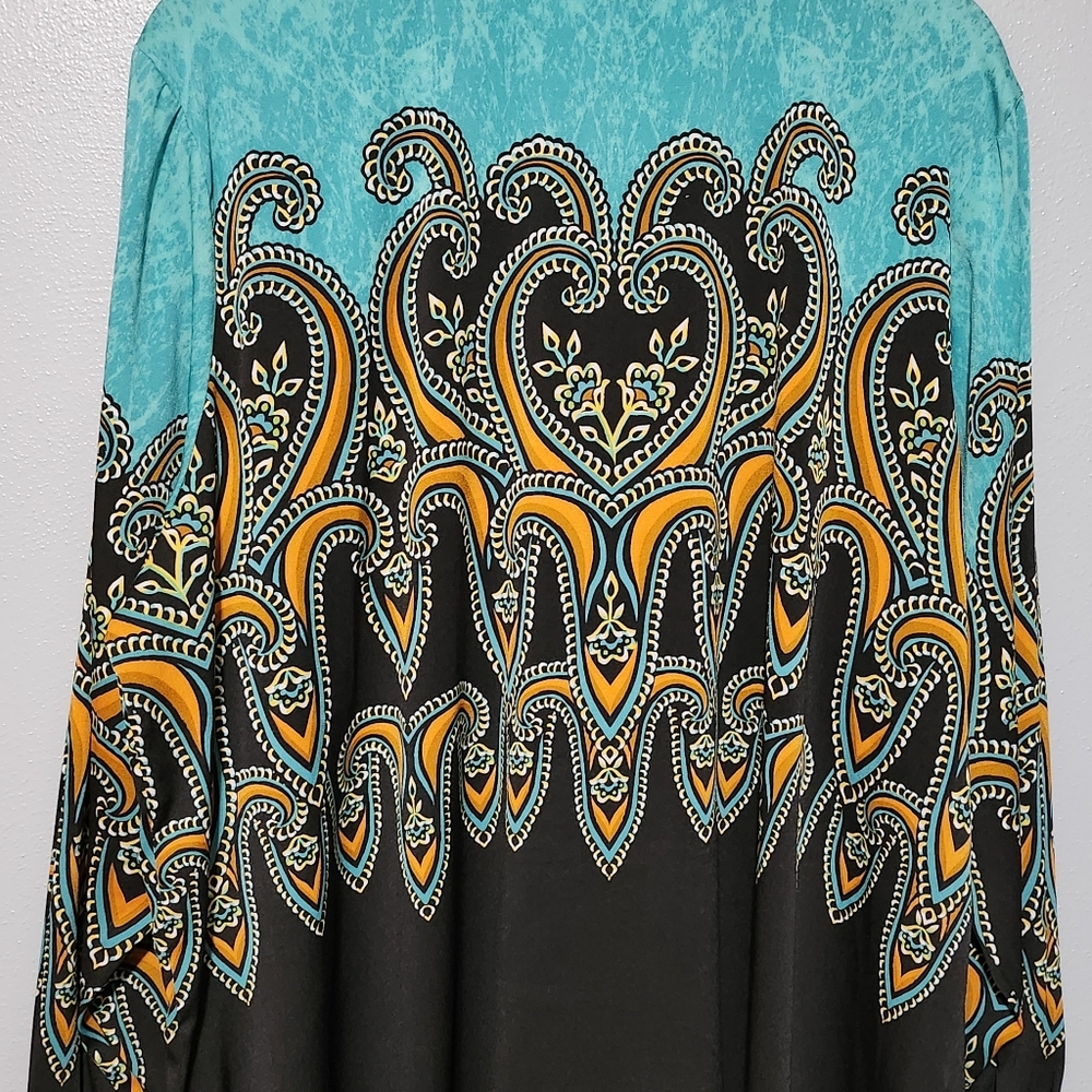 BOB MACKIE Womens Zip Tunic Top Plus Size 2X Turquoise Black Artwear - Picture 7 of 13